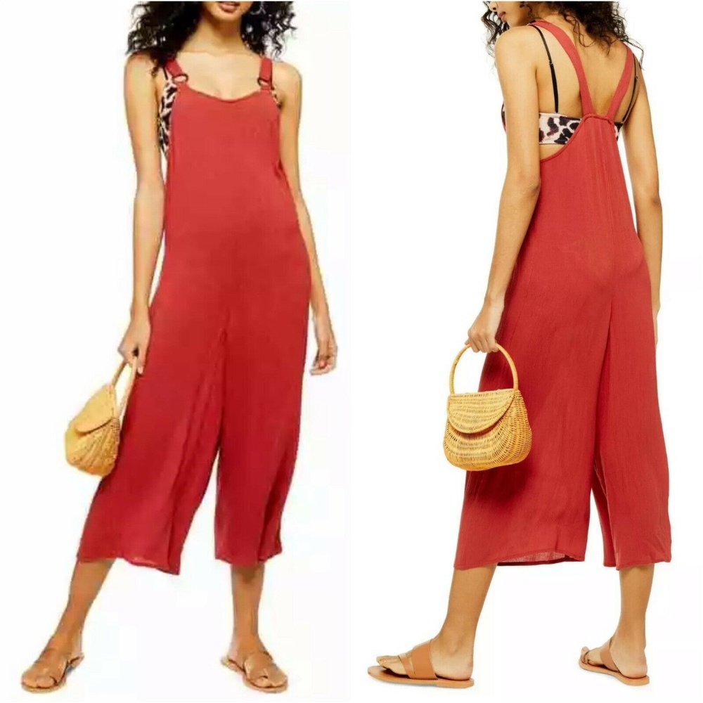 Topshop Rust Red Wide Leg Tort Ring Crop Jumpsuit